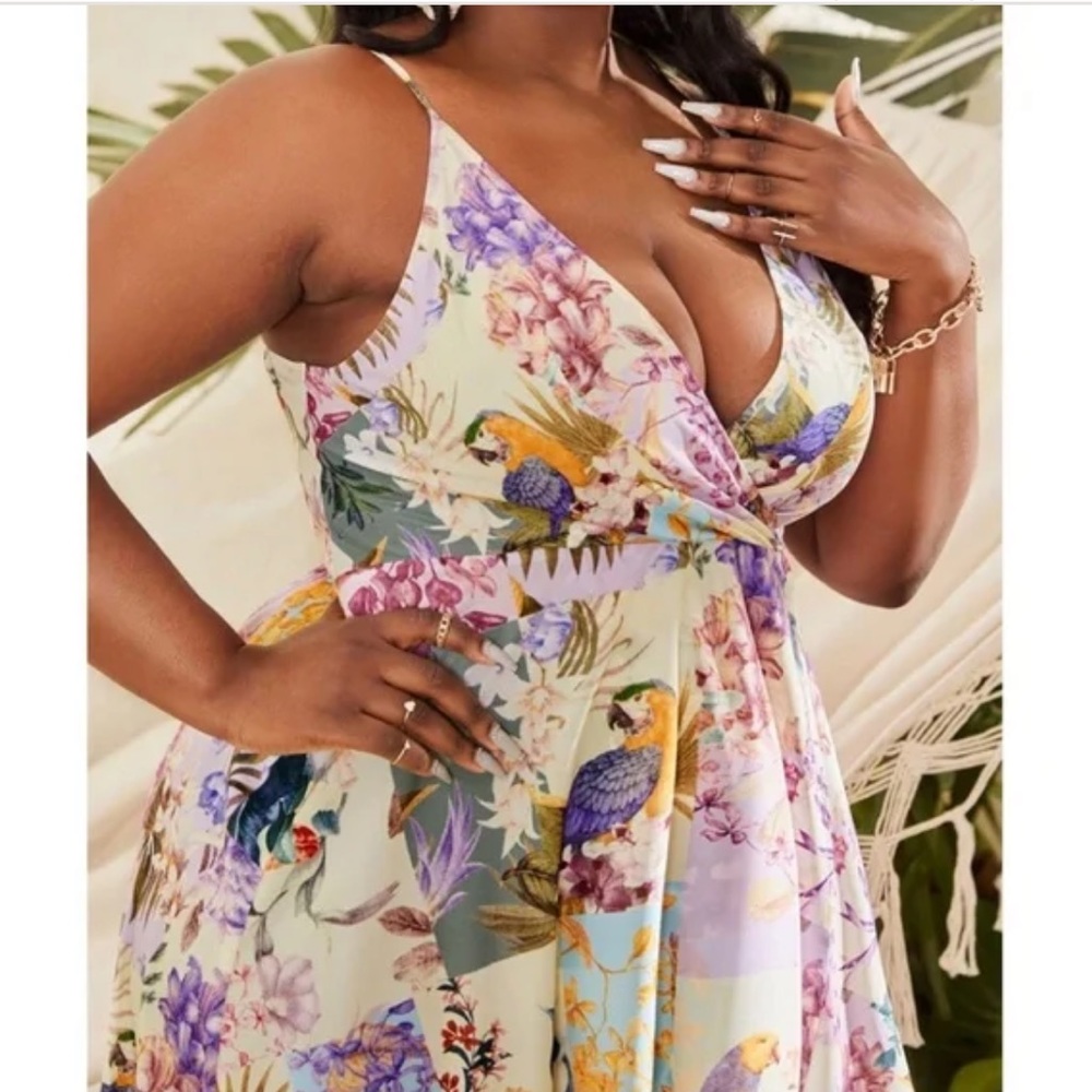 Boho Floral Print Criss Cross Back Maxi Wedding Party Dress - Picture 4 of 5